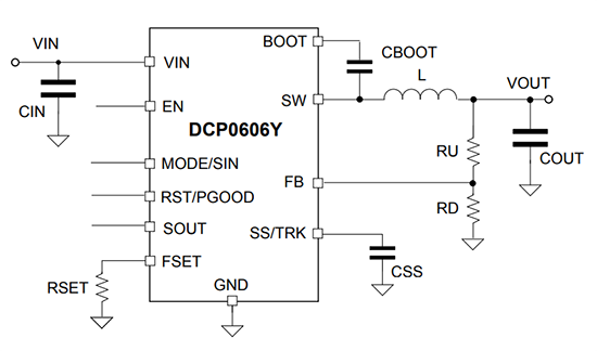 应用电路图 - STMicroelectronics DCP0606Y汽车用6V/6A降压转换器